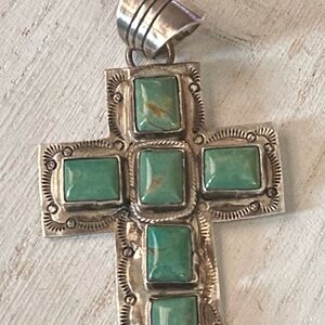 Sterling Silver Running Bear Turquoise Cross 2.5’